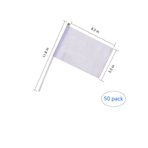 50 Pack White Stick Flag,Hand Held Small White Flags On Stick,Perfect Decorations Themed Party,Sports Clubs,Festival Events