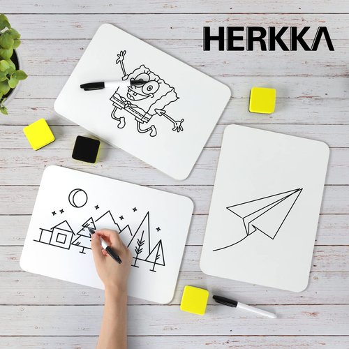 Dry Erase Lapboards, HERKKA 32 Pack Double Sided Dry Erase Lap Boards 9 x 12.5 Inch, 32 Markers, 32 Erasers, Small Dry Erase Boards for Students Classroom Teacher Supplies