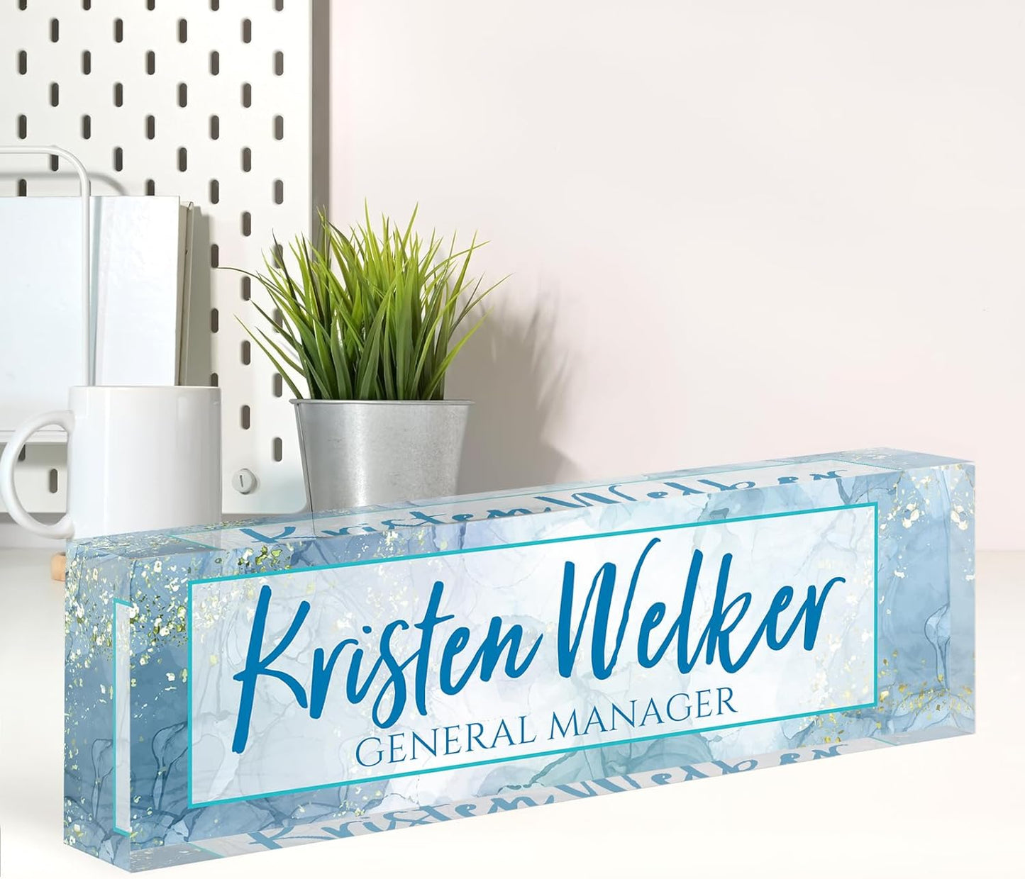 Skiennix Personalized Desk Name Plate - Elegant Acrylic Office Decor for Men & Women | Blue Marble Finish