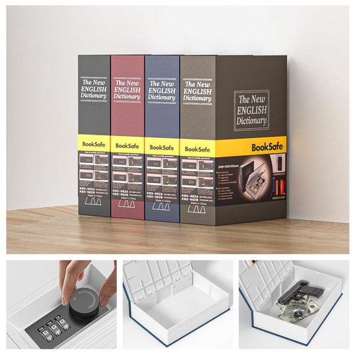 Money Saving Box for Adults, Book Piggy Bank with Security Combination Lock, Dictionary Secret Safe Can 9.45 * 6.1 * 2.24IN Combination Metal Safe Lock Box(Blue)