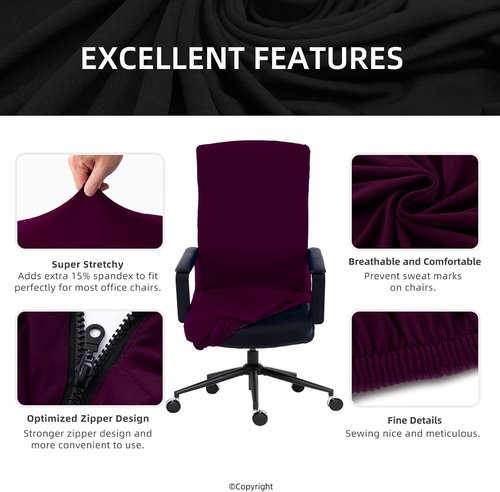 DIVA EN CAMINO DEC Office Chair Cover - Stretch Spandex Fabric, Removable Protector | Plum Color