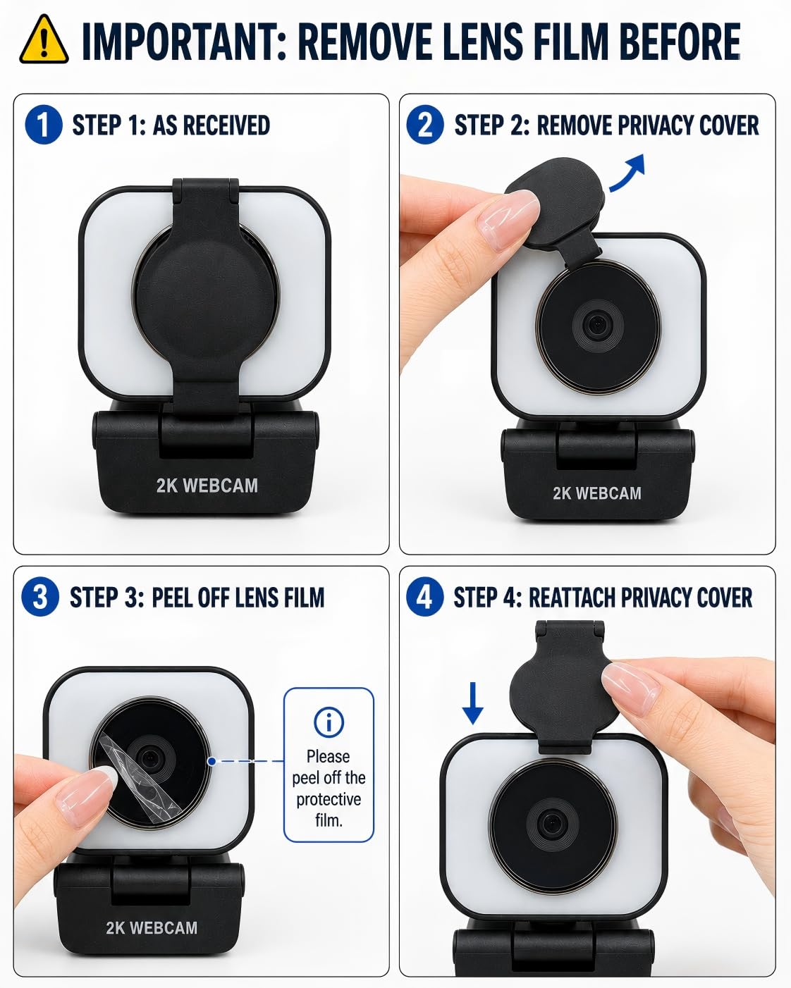Atatat 2K Webcam for PC with Microphone & Light & Privacy Cover, Web Camera for Desktop/Laptop/Monitor/Mac, Autofocus USB Computer Camera for Zoom/Skype/Teams/Video Calling/Meeting/Streaming