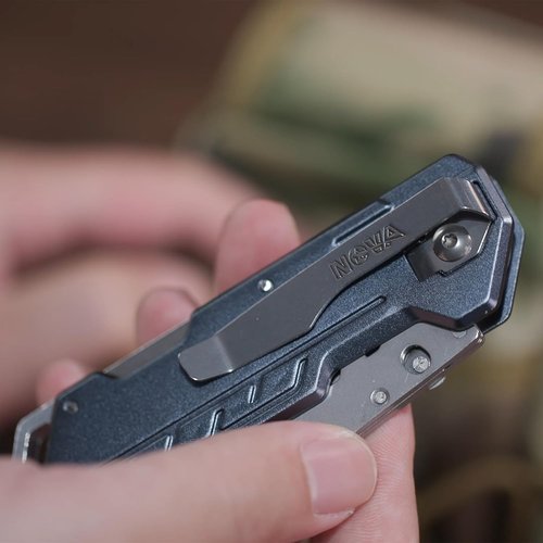 Nova Folding Utility Knife - Durable Box Cutter with Safety Lock & Belt Clip | 10 Extra Blades (Blue)