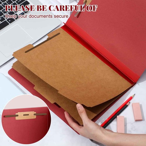 Skyygemm 24 Pcs Classification Folders Letter Size Bulk - 2 Dividers Pressboard File Folder with 3. 5 Inch Expansion, 2 Prongs Fastener, Heavy Duty Office File Organizer for Teacher Medical (Dark Red)
