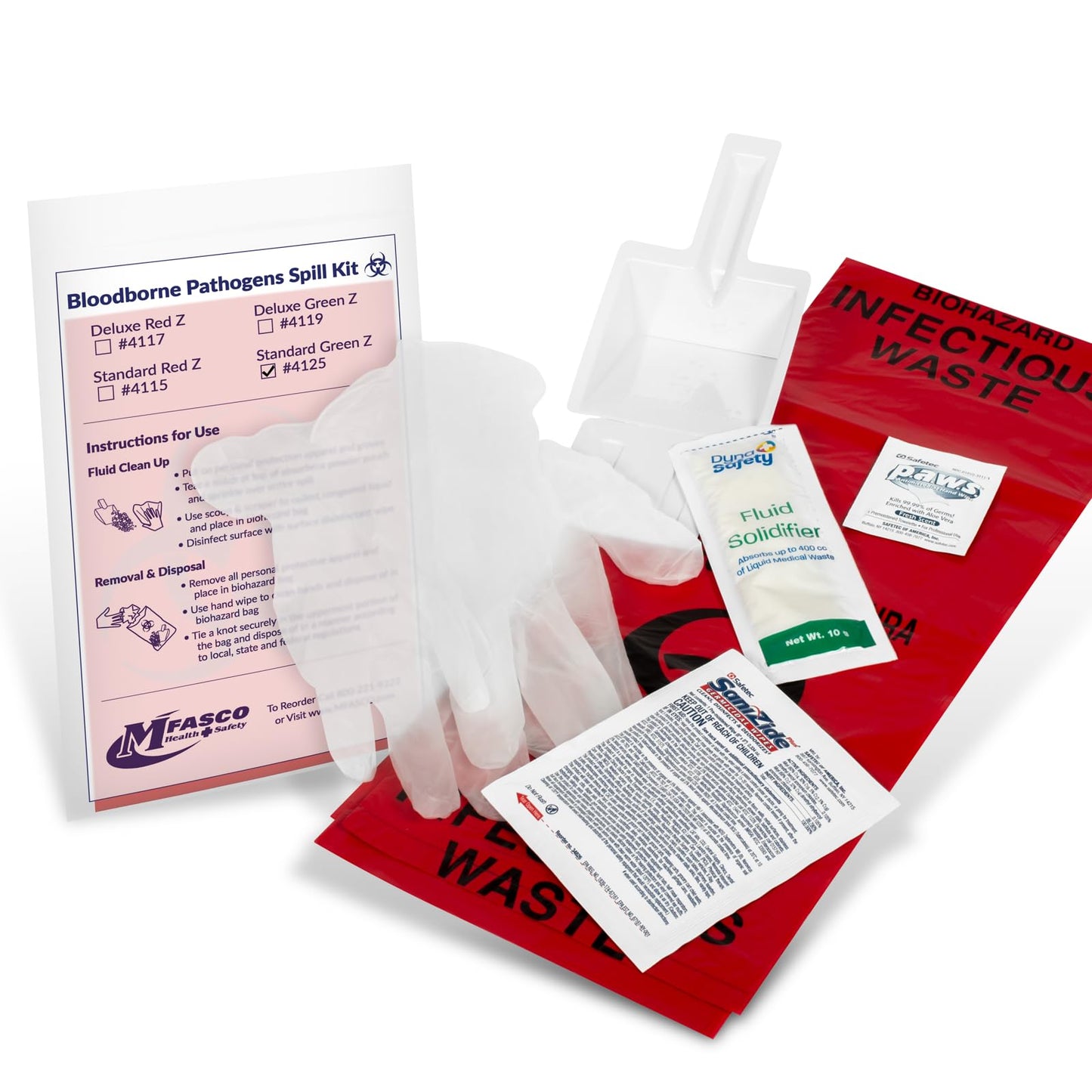 MFASCO Bloodborne Pathogens Spill Kit - Cleaning Bag, Disposable Vomit Clean Up Kit for Restaurants, Safety for Bodily Fluids, Blood, Latex Free, First Aid, Non-Chlorinated Fluid Urine Solidifier