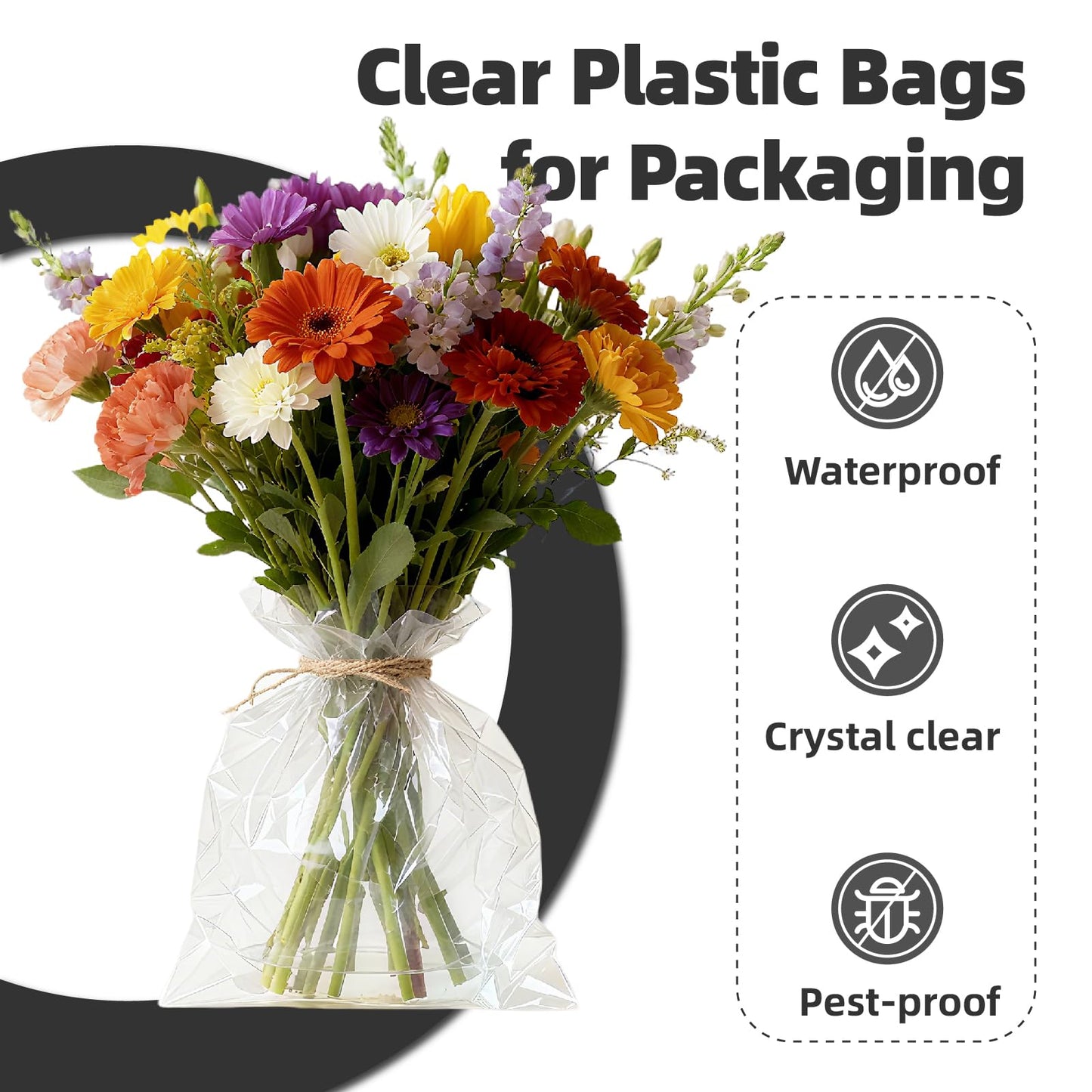 100 Count 10x14 self sealing Cellophane Bags, HUOJI Resealable Clear Poly Bags for Clothes, Shirts and Party Favors