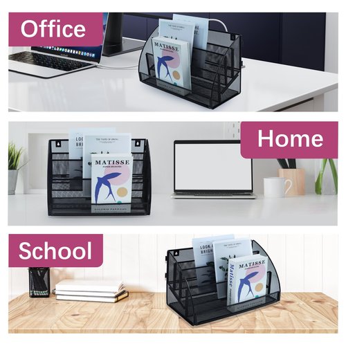 ideallife 4 Section Upright File Sorter Organizer, Desk File Organizer, Mesh Metal Desktop File Sorter for Office Classroom Desktop Organization, Black