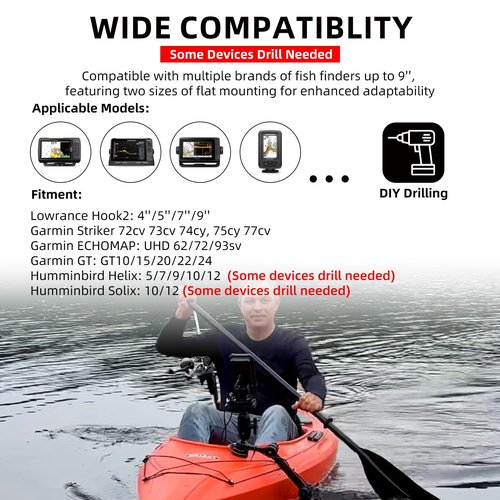HITORHIKE Universal Fish Finder Mount for Kayak-with Transducer Arm Options,Ball Base,Dual Plates, Fits 9" Electronics,Compatible with Garmin/Lowrance/Humminbird(Basic Mount Pro Set with Arms)