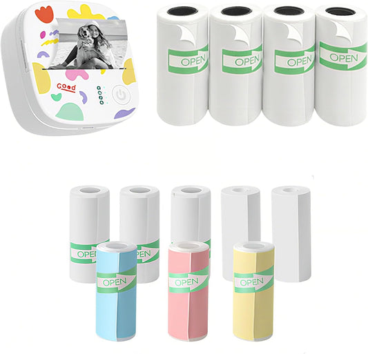 Skiennix Mini Sticker Printer Bundle - Portable Inkless Bluetooth Thermal Printer with BPA-Free Sticker Paper Rolls for DIY, Home & Office Use