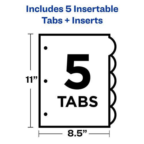 Avery Insertable Style Edge Plastic Dividers for 3 Ring Binders, 5-Tab Sets, Multicolor, 24 Sets, 120 Divider Tabs (11200)