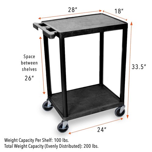 Stand Steady Tubstr 2 Flat Shelf Service Cart, Compact Heavy-Duty Utility Storage, Great for Home, Office, and Warehouse, 24 x 18, Moves Cargo Easily (Black)