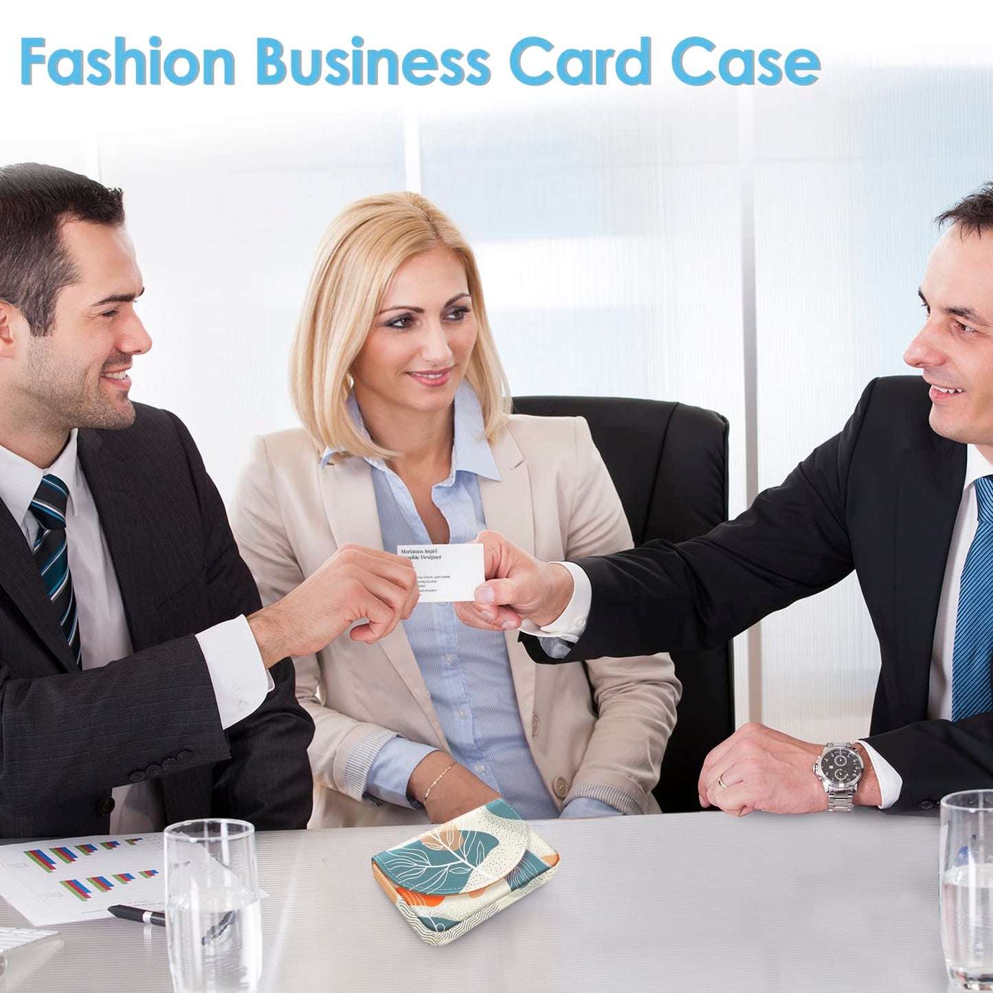 xiviers Business Card Holder，PU Leather Business Card Case Color Printing Pattern Card Holder Wallet，Pockets Magnetic Credit Card Holders for Men and Women，Bohemian Leaf
