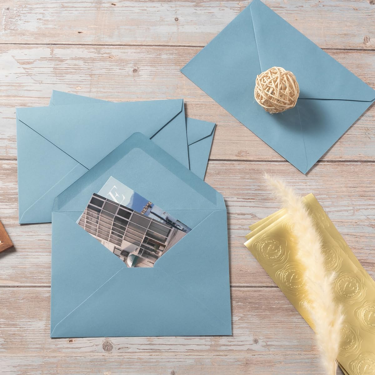 50 Pack A6 Envelopes with Stickers Dusty-Blue, 6 1/2 x 4 3/4 Inches