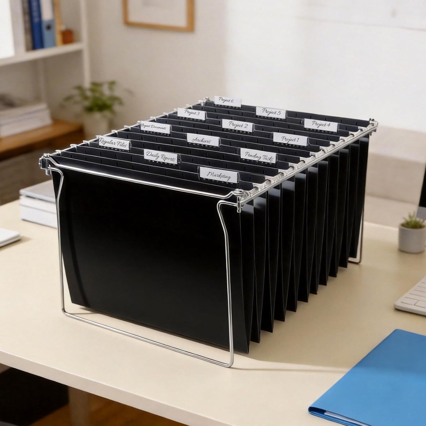 SUNEE Hanging File Folders - 25 Pack Black Letter Size with 1/5-Cut Tabs for Home & Office Organization