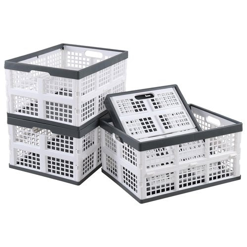Sadstory 34 L Folding Plastic Storage Crates, Collapsible Storage Crate, 4 Packs