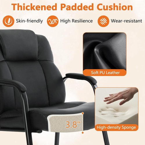 CLATINA Big & Tall Office Chair - 500lbs Capacity Leather Reception Chair | Wide Seat, No Wheels, Black