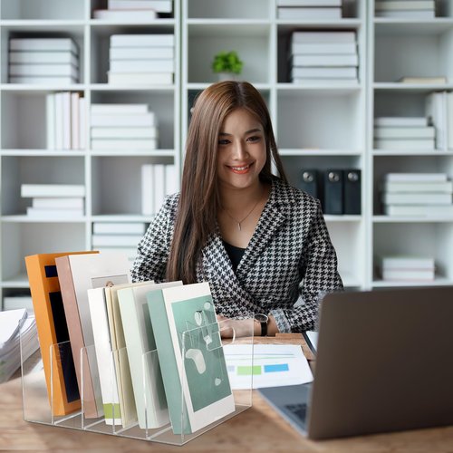 Affrolling 2 Pcs Acrylic File Organizer 5 Slots Acrylic File Sorter Clear Desktop File Collator Acrylic Desk Organizer Sturdy Acrylic File Folder Holder for Mail Letter Paper Document Office Home