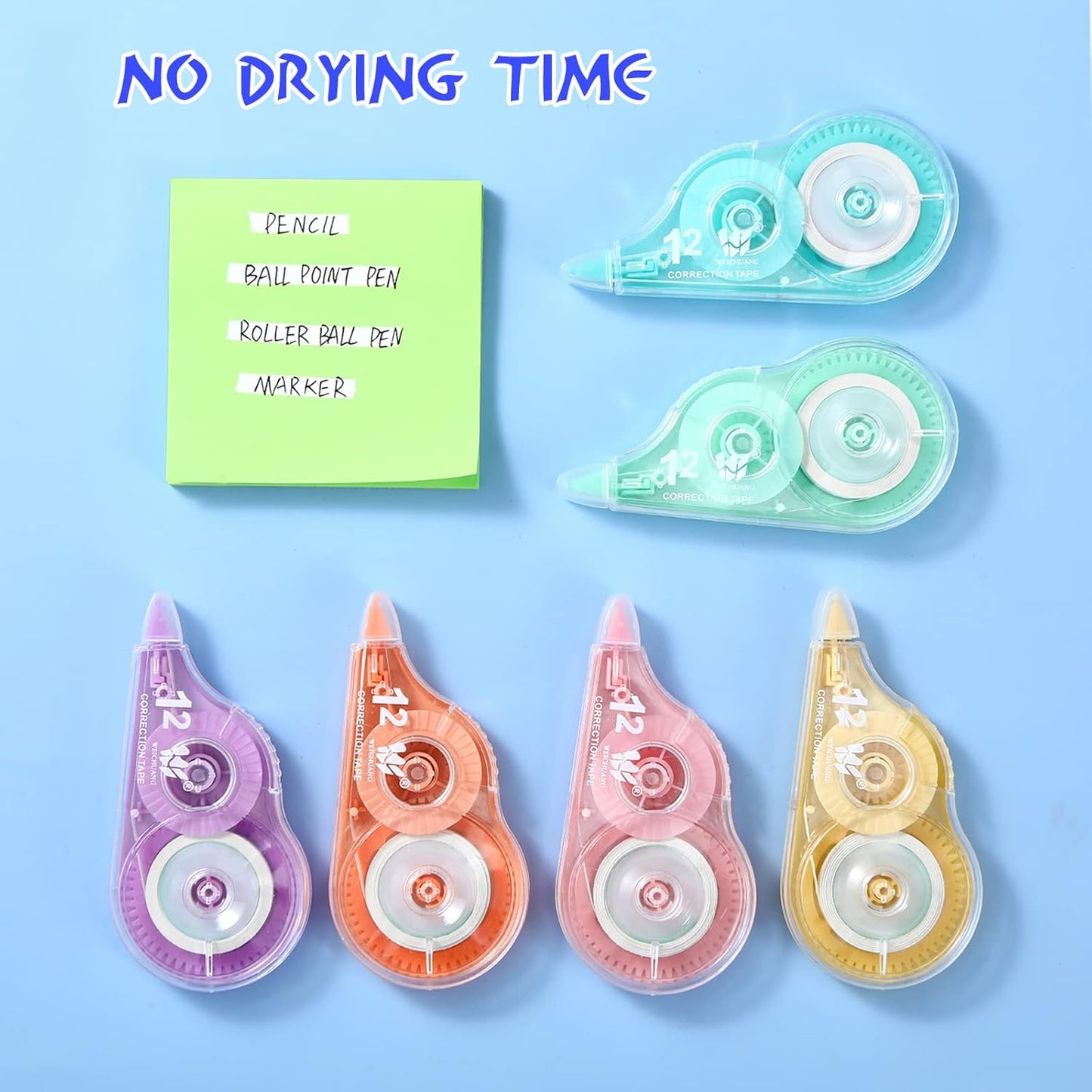 Yexiya Correction Tape - 12 Pcs White 0.2 Inch x 39.4 Feet Easy-To-Use Applicator | Back to School Supplies