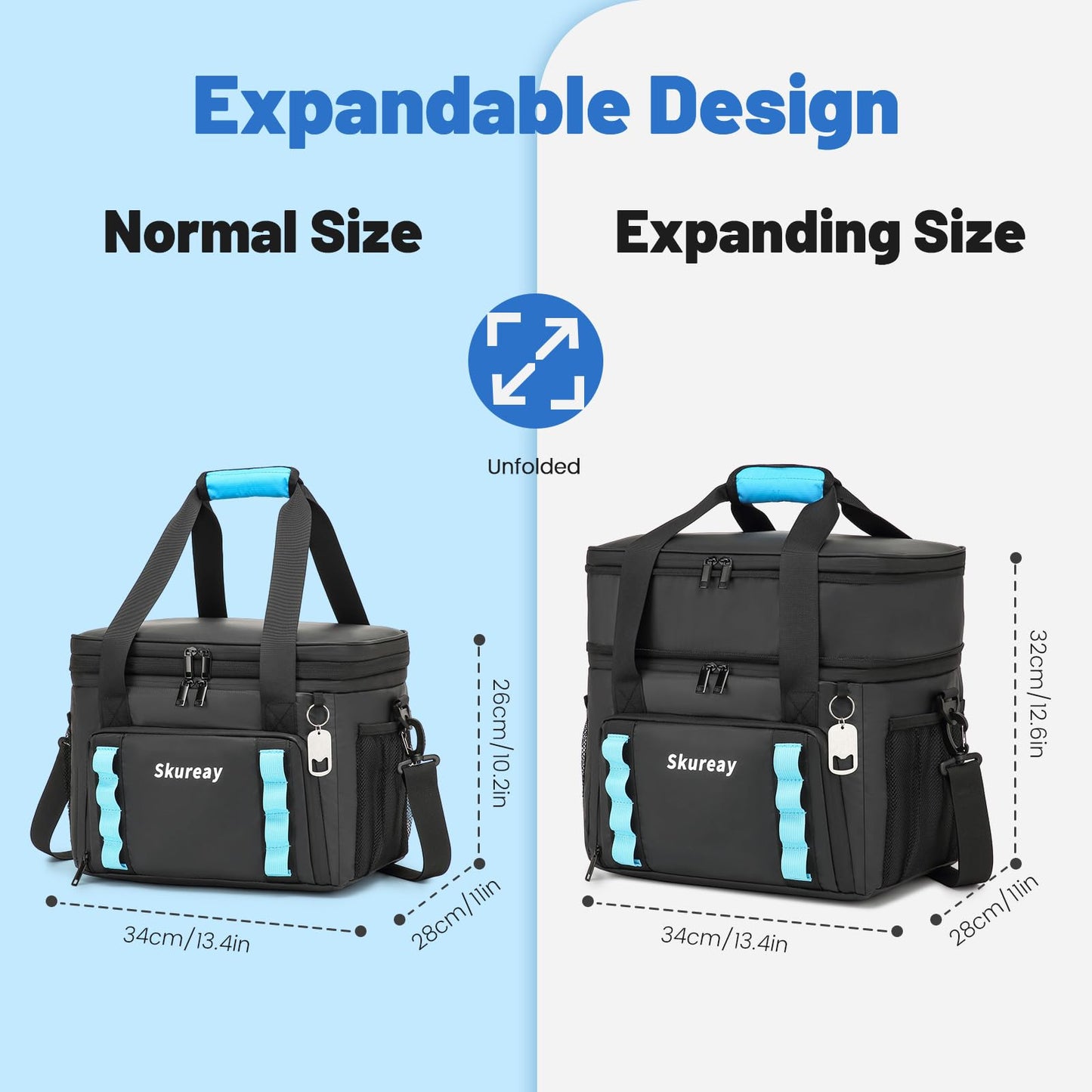 Expandable Soft Cooler Bag, Double Deck Lunch Bag for Women/Man, 40 Cans, Leakproof Cooler Portable for Beach, Camping, Kayaking, Road Trips, Travel, Work (Black)