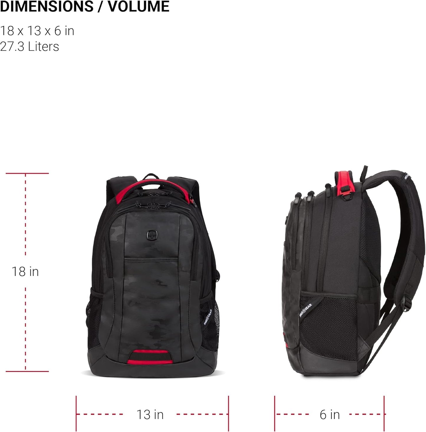 SWISSGEAR 18-Inch Laptop Backpack - Fits 16-Inch Laptops, Travel Daypack with Organizer Pockets & Padded Straps - Camo Noir