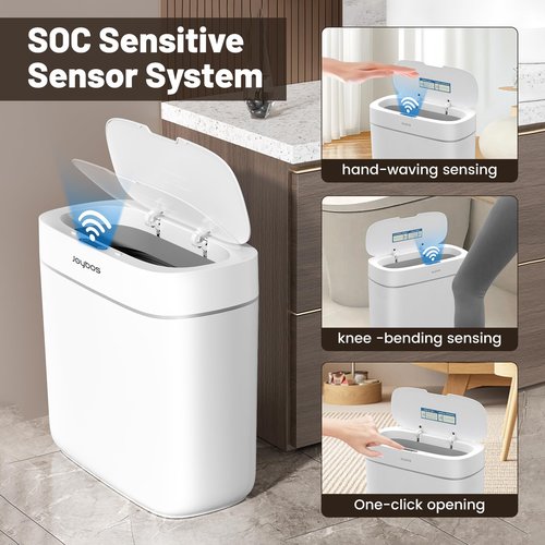 MOPALL Automatic Motion Sensor Bathroom Trash Can with Lid, 3.5 Gallon Touchless Garbage Can,Waterproof Smart Trash Can Small Waste Basket for Kitchen Bedroom Office Bathroom Living Room RV