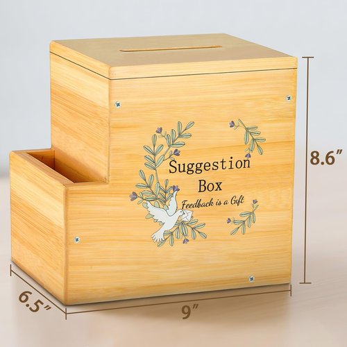 Amcortn Suggestion Box with Slot - Prayer Requests, Donatio, Wooden Office Comment Ballot Boxes with Side, Collection Boxes