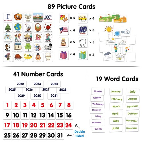 Godery Calendar and Weather Pocket Chart, Classroom Organized Chart, 149 Pieces