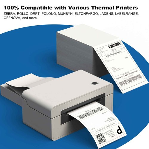 BESTIKER 4”x6” Thermal Labels 4000 Labels, Shipping Label Thermal Paper for Thermal Printers Zebra & Rollo (4 Packs of 1000)