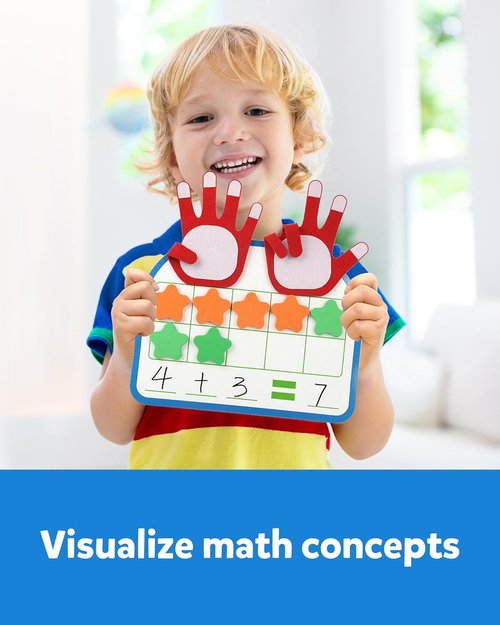 Coogam Montessori Math Manipulatives - Magnetic Ten Frame Counting Blocks & Dry Erase Board | Educational Toy for Grades 1-3