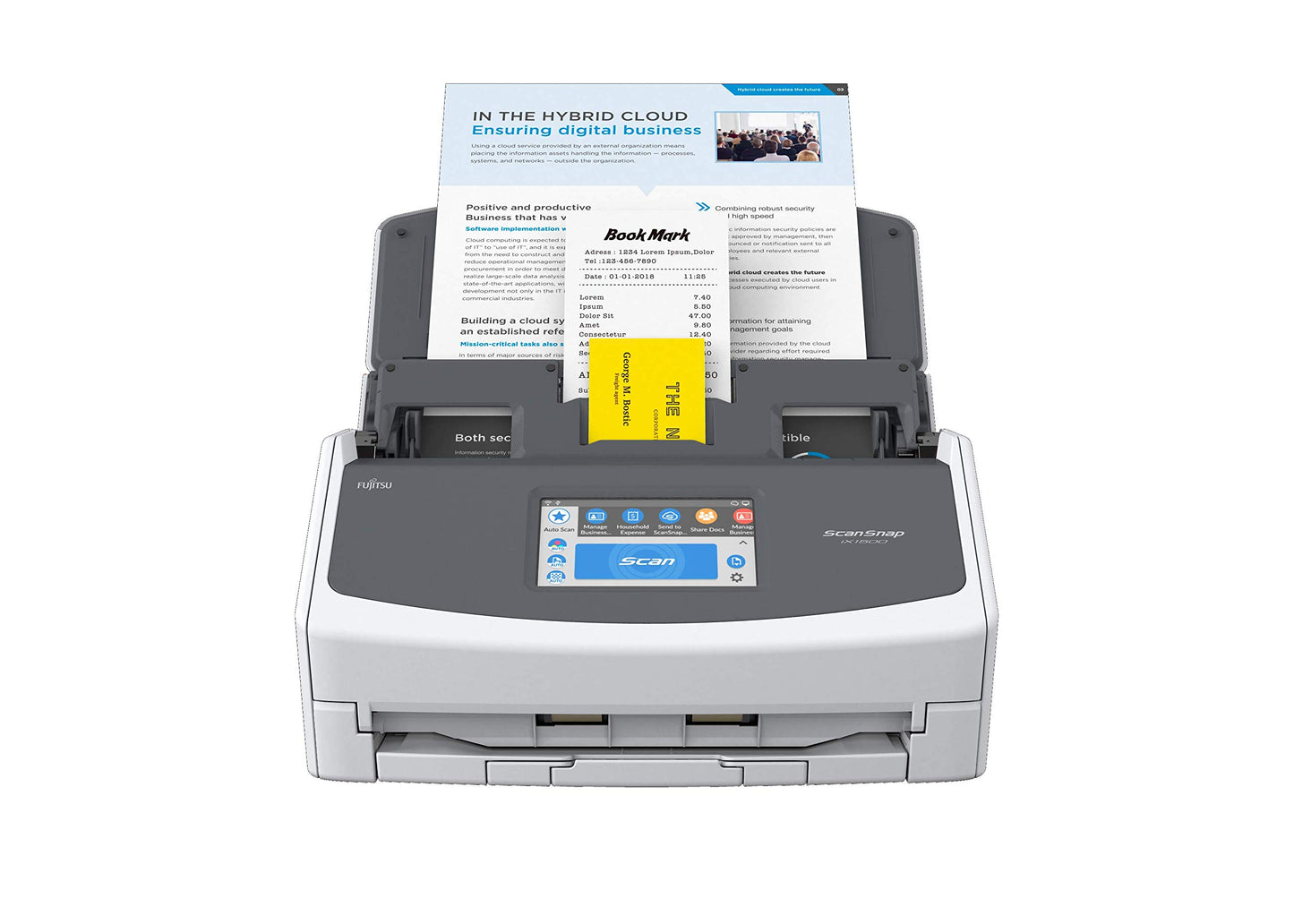 ScanSnap Fujitsu iX1500 Color Duplex Document Scanner with Touch Screen for Mac or PC, White (2018 Release)