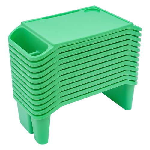 12 Pcs Kids Lap Desk Bulk Plastic Tray Lap Table Portable Breakfast Lap Storage Trays with Side Pockets & Slots Stackable Activity Table Laps Top Desk Tray for Kids Students Work Study School