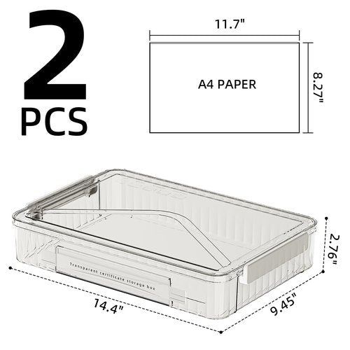 MSHOMELY 2 Packs A4 File Box Portable Project Case with Handle Clear File Box Craft Construction Paper Storage Organizer for Scrapbook, Photo, Scrapbook, Board Game