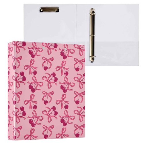 Naanle 3 Ring Binder Cherry Bow 1.5 Inch Binders Letter Size Cute Decorative Hardcover with 3 Interior Pockets Y2K Preppy Pink Binder Organizer for Home School Office Supplies, 2 PC, Muti