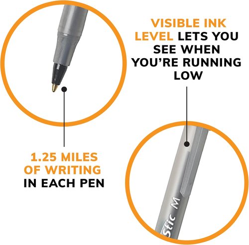 BIC Round Stic Xtra Life Ballpoint Pens - Ultra Long Lasting Black Ink | 144-Count Pack