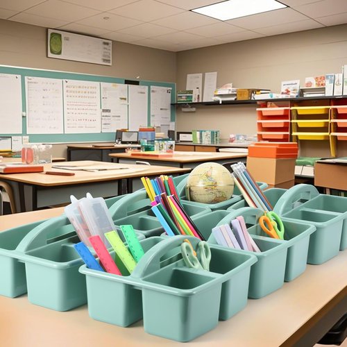 Lineshading 12 Pcs Classroom Caddy with 3 Compartment - Multipurpose Portable Plastic Storage Table Caddies with Handles for School Home Office Organizer(Green)
