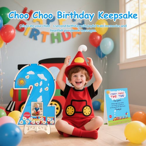Threelf Chugga Chugga Two Two Party Decorations,2nd Birthday Decorations for Boys Train Party Supplies,Guest Book Alternatives with Train Pen Set for 2 Year Old Birthday Decoration