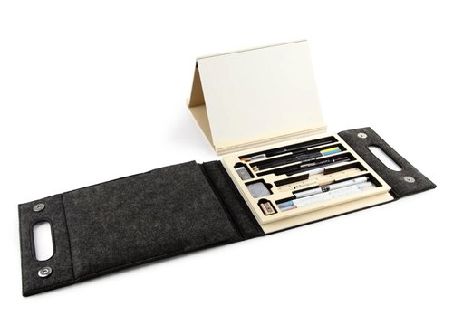 Three by Three Seattle jOTBLOCK Portable Studio Essentials: With Pencils, Markers & Tools for Drawing & Sketching, Watercolor Pencils & Brushes