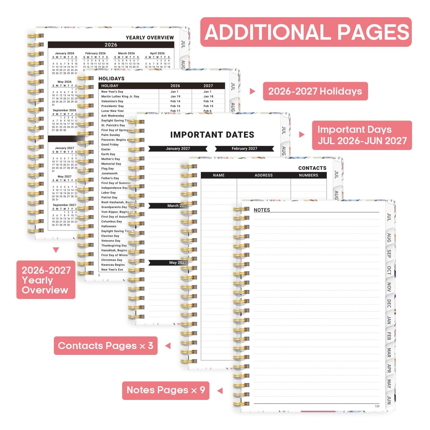Academic Planner 2026-2027, Weekly and Monthly Calendar Book, July 2026 – June 2027, Hardcover Planner with Tabs, Perfect for Teachers, Students, Women & Men, A4 (8.5" x 11") - Songbird Bloom