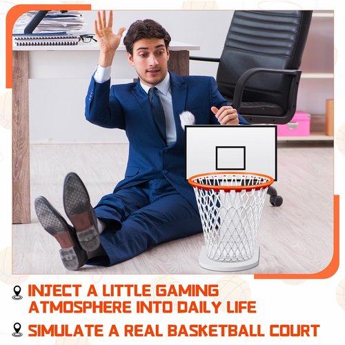 Burbell 2 Sets Basketball Trash Can Suit Gifts,White Wood Basketball Hoop Suit, 2 Pcs 4.5 Gallon Net Wastebasket Garbage Can 2 Hoop for Home Bedroom Office Gym Kitchen Sport Outdoor Living Room