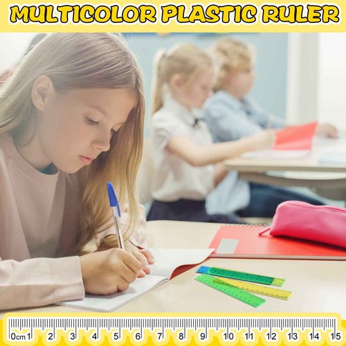 Harloon 288 Pack Clear Color Plastic Rulers 6 Inch Transparent Colorful Ruler with Inches and Centimeters 8 Colors Metric Bulk for Kids School Home Office