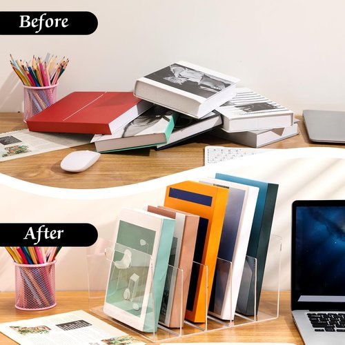 Affrolling 2 Pcs Acrylic File Organizer 5 Slots Acrylic File Sorter Clear Desktop File Collator Acrylic Desk Organizer Sturdy Acrylic File Folder Holder for Mail Letter Paper Document Office Home