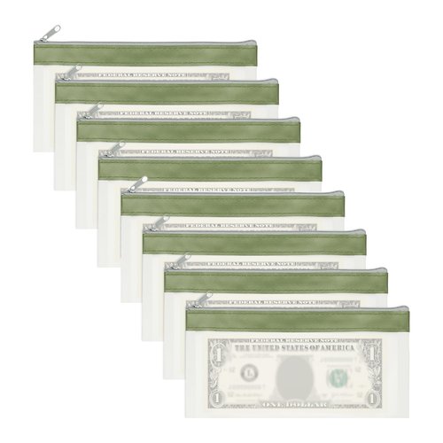 PATIKIL 8.5x4 Inch Money Bags with Zipper, 8Pcs Clear PVC Cash Deposit Bank Pouch Envelopes Check Wallet for Coin Cosmetics Invioce Bill, Green