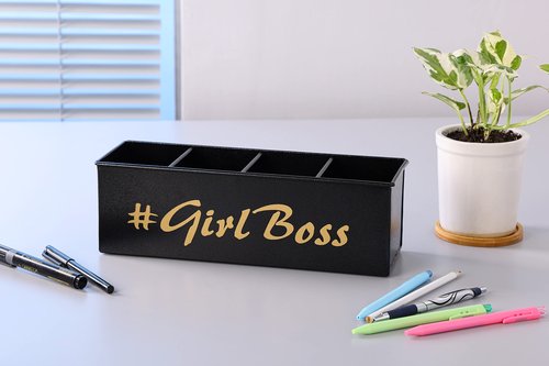 DUDKI HOME QUINTESSENTIALS 4 Compartments Pen Holder and Makeup Stand - Gift Office Desk Accessories Décor Storage Multi-functional Pen Organizer for Countertop Desk