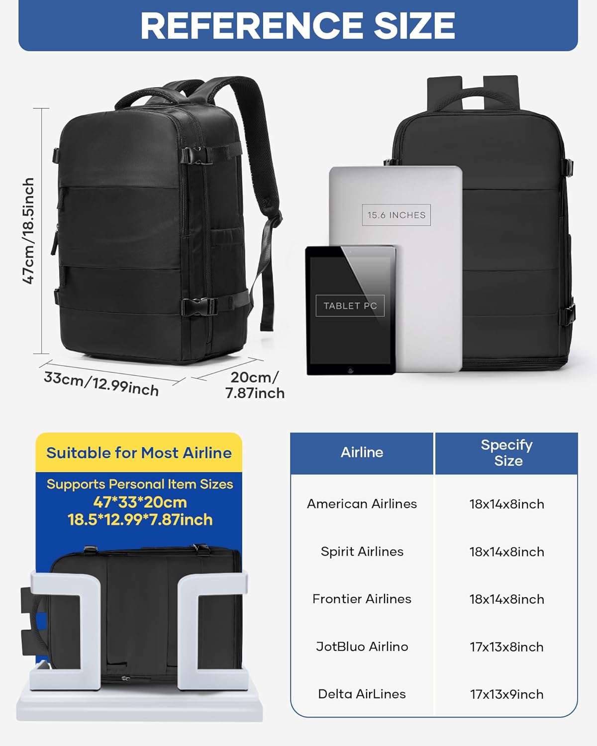 Skiennix Vacuum Backpack - Large Travel Backpack with Pump | Flight Approved, Waterproof, Black 18x14x8