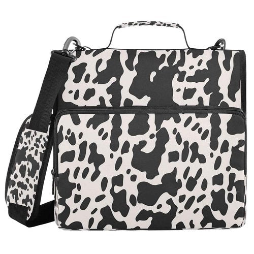 YEGAME Cow Print Waterproof Zipper Binder with Shoulder Strap, 3-Ring Trapper Keeper with Lay-Flat Design and Multiple Compartments for School & Office, Adults & Kids