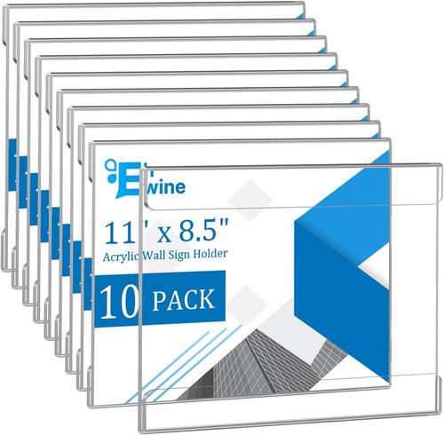 EHWINE 10 Pack Acrylic Wall Mount Sign Holders - Horizontal Photo & Menu Displays | Clear Plastic Frames for Office & Business