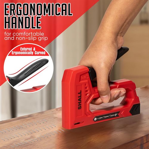 SHALL Light Duty Staple Gun - Red Upholstery Stapler with 1600 JT21 Staples & Remover | Ideal for Crafts & DIY