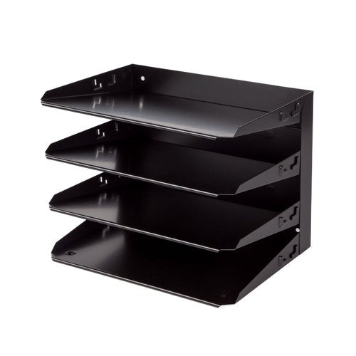 Huron Desktop Horizontal 4-Slot File Binder Organizer Storage Letter Tray, Black Commercial Grade Steel