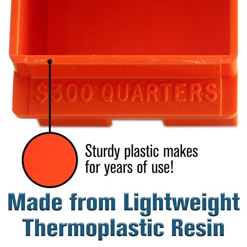 BankSupplies Quarter Large Capacity Coin Storage Box - Orange - 300 Dollar Capacity - Coin Organizer - High Capacity Coin Box - Stackable Rolled Quarter Holder