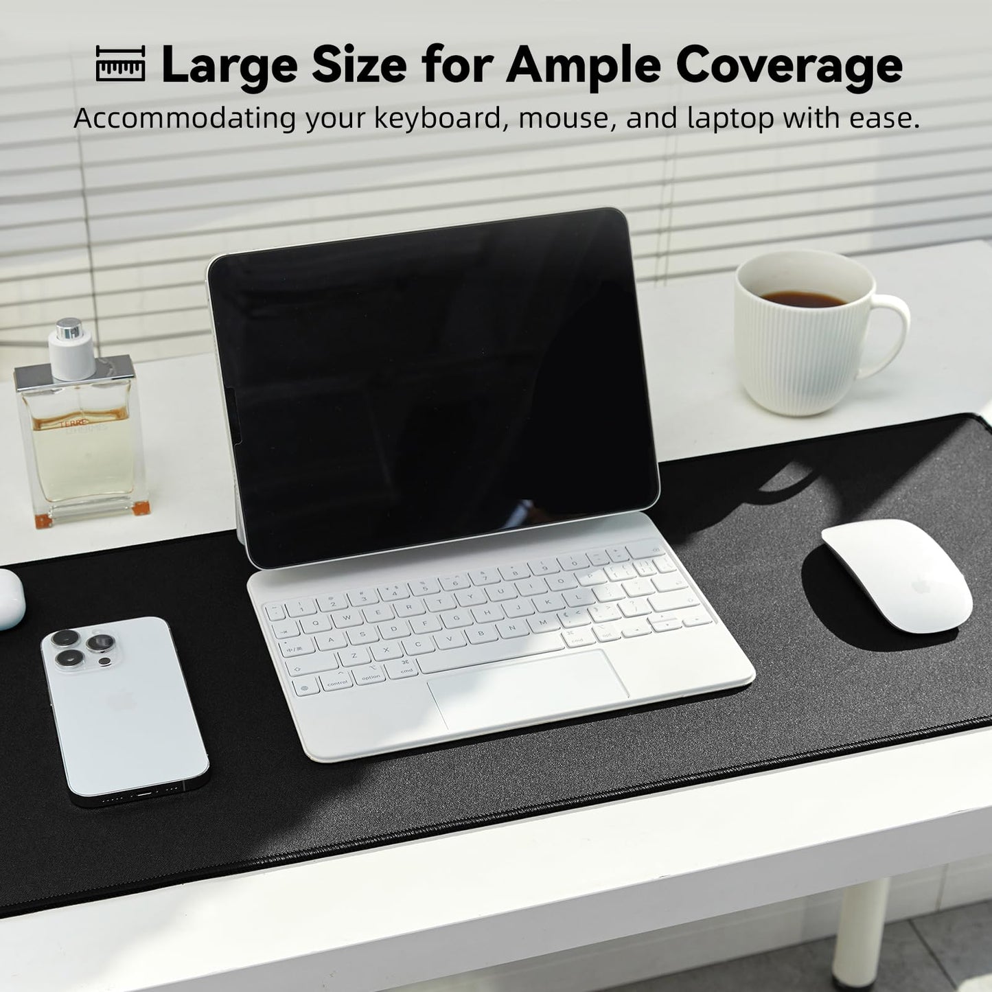 Reniteco Large Gaming Mouse Pad with Durable Stitched Edges, Non-Slip Rubber Base, Big Computer Keyboard Mouse Mat Desk Pad for Home Office Gaming Work, 31.5"x11.8"x0.08", Black